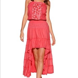 NWT CORAL STRAPLESS CROCHET HI-LO MAXI DRESS